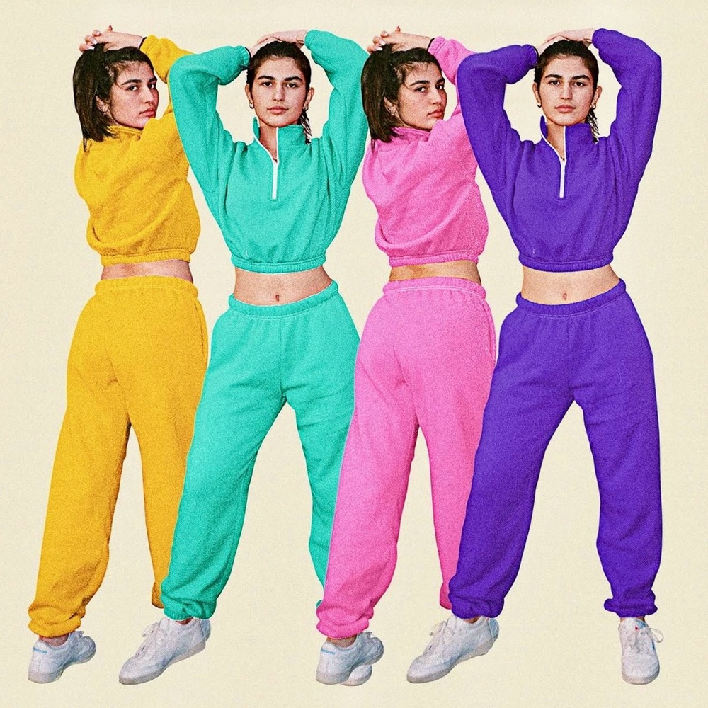 L.A APPAREL FLEX FLEECE HALF ZIP CROPPED PULLOVER SWEATSHIRT in Bubblegum SzM/L